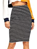 SheIn Women's Striped Knee Length Elastic Waist Bodycon Pencil Skirt Black XL