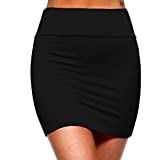 Fashionazzle Women's Casual Rayon Stretchy Bodycon Pencil Mini Skirt (Small,KS01-Black)