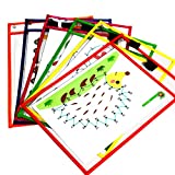 YUESUO Dry Erase Pockets 6 Pack - Dry Erase Sleeves Oversized 10 x 13 Inches Teacher-Supplies- for-Classroom-Reusable-Dry-Erase-Pockets-Sleeves Assorted Colors