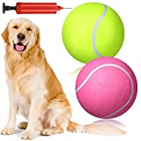 Civaner 2 Pack Big Tennis Ball for Dogs 9.5 Inch Inflatable Giant Tennis Balls Large Tennis Ball Jumbo Dog Ball Oversized Tennis Balls for Dogs Fun Dog Toy Ball for Play(Pink, Yellow)