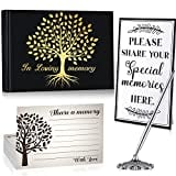 Funeral Guest Book for Memorial Service Celebration of Life Guest Book 100 Pieces Double Sided Prayer Funeral Cards Silver Signature Pen with Stand and Memory Table Sign Funeral Favors (Tree Style)
