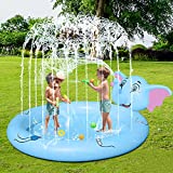 lunaoo Inflatable Splash Sprinkler Pad, 65" Spray Baby Wading Pool Summer Outdoor Water Toys Sprinkle Mat for Babies Toddlers and Boys Girls, Elephant