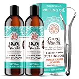 GuruNanda Whitening Pulling Oil with Coconut Oil & Peppermint Essential Oil for Oral Health, Natural Teeth Whitening, Fights Bad Breath, Healthy Teeth and Gums, Alcohol Free Mouthwash (8 Fl.Oz. x 2)