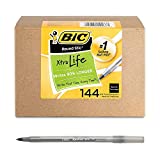 BIC Round Stic Xtra Life Ballpoint Pen, Medium Point (1.0mm), Black, Flexible Round Barrel For Writing Comfort, 144-Count
