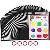 Gamenote Dry Erase Pockets 30 Pack with Rings - Oversized Reusable Plastic Sleeves Shop Ticket Holders Sheet Protectors Teacher Supplies for Classroom Organization (Black)