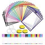 Nutsball Dry Erase Pockets Reusable Sleeves 30 Pack - Heavy Duty Oversized 10" x 14" Clear Plastic Sheet Protectors - Job Ticket Holders Assorted Colors - Teacher Supplies for Classroom
