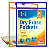 Scribbledo Dry Erase Pockets, 6 Pack Reusable Dry Erase Sleeves with Marker Holder, Colorful Dry Erase Pocket Sleeves for School or Work, Assorted Colors Sheet Protectors and Ticket Holders