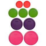 Pyrex 9 Item Bundle: (2) 7402-PC Fuschia Pink Lids, (2) 7201-PC Purple Lids, (3) 7200-PC Lawn Green Lids, (2) 7202-PC Red Lids Made In The USA