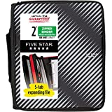 Five Star Zipper Binder, 2 Inch 3-Ring Binder, 6-Pocket Expanding File, 380 Sheet Capacity, Black (72536)