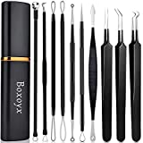Pimple Popper Tool Kit - Boxoyx 10 Pcs Blackhead Remover Comedone Extractor Kit with Metal Case for Quick and Easy Removal of Pimples, Blackheads, Zit Removing, Forehead,Facial and NoseBlack)