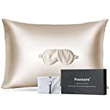Powsure Silk Pillowcase for Hair and Skin with Hidden Zipper, 22 Momme Mulberry Silk Pillow Case with Eye Mask for Sleeping in Gift Box, Cooling, Pillow Covers 1 PC (Standard 20''26'', Beige)