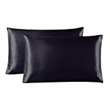 Love's cabin Silk Satin Pillowcase for Hair and Skin (Black, 20x30 inches) Slip Pillow Cases Queen Size Set of 2 - Satin Cooling Pillow Covers with Envelope Closure