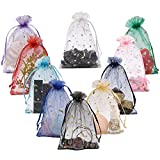 WenTao 100PCS Moon Star Sheer Organza Bags, Mixed Color Wedding Favor Bags with Drawstring, 4X6" Jewelry Gift Bags for Party, Jewelry, Christmas, Festival, Makeup Organza Favor Bags