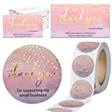 Modern 5th - 500PCS Thank You for Supporting My Small Business Cards and Stickers Set, Watercolor with Gold Foil Hearts (3.5x2 inches 100pcs Cards and 1.5" Round 400pcs Stickers) for Package Inserts