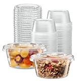 {3.25 oz - 100 Sets} Clear Diposable Plastic Portion Cups With Lids, Small Mini Containers For Portion Controll, Jello Shots, Meal Prep, Sauce Cups, Slime, Condiments, Medicine, Dressings, Crafts, Disposable Souffle Cups & Much more