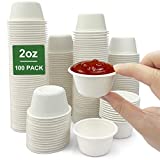 CAMKYDE 2 oz Disposable Bagasse Fiber Souffle Cups 100pk, 100% Natural Biodegradable Compostable Condiment Cups Sample Cups Tasting Cups (White, Pack of 100)