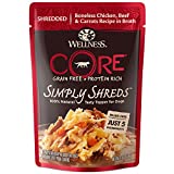 Wellness CORE Simply Shreds Natural Grain Free Wet Dog Food Mixer or Topper, Chicken, Beef & Carrots, 2.8-Ounce Pouch(Pack of 12)