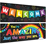 2 Pack Motivational Classroom Decorations Welcome Banner Posters for Teachers, Positive/Inspirational/Growth Mindset Banner for Students, Bulletin Board/Wall Decor for Elementary/Preschool