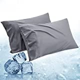 Bedsure Cooling Pillow Cases Queen - 100% Viscose from Bamboo Pillow Case Set of 2, Cool Silk Pillowcase 2 Pack, Chill & Breathable Pillowcases with Envelope Closure, Grey, 20x30 inches
