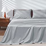 Bedsure 100% Organic Cotton Percale Sheet Sets - Cooling Queen Sheets Deep Pocket 4 Pieces, Ultra Soft, Breathable & Lightweight Bedding Set Upto 18" Extra Deep, Silver Grey Sheets for Queen Size Bed