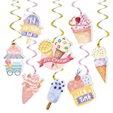 Ice Cream Party Decorations, 16Pcs Ice Cream Hanging Swirls Decorations, Ice Cream Baby Shower Decorations for Girls, Popsicle Hanging Swirl Decorations, Popsicle Ceiling Hanging Swirl Decorations