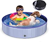 Foldable 48" Dog Pet Pool with Pool Cover, Aihomego Portable Kiddie Pool, Foldbale Pet Pool for Large Dog, Indoor & Outdoor Leakproof Swimming Pool for Dogs Cats & Kids