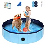 Anoak 2022 Foldable Dog Pool, 63" Large Kiddie Pool for Dogs Portable Swimming Pool for Kids, Pet Pool Bathing Tub for Dogs Cats with Brush, Storage Bag, Repair Patch and Glue