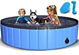 TNELTUEB Pet Swimming Pool for Large Dogs, 63"x12" Collapsible Dog Pool with Pet Brush Dog Chew Toy, Foldable Kiddie Pool Plastic Pet Bathing Tub, Outdoor Swimming Pool for Kids and Dogs Cats - Blue