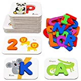 Gojmzo Number and Alphabet Flash Cards for Toddlers 3-5 Years, ABC Montessori Educational Toys Gifts for 3 4 5 year old Preschool Learning Activities Wooden Letters and Numbers Animal Puzzle Flashcard