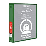 BAZIC 3 Ring Binder 1" Economy View Binders Organizer - Green, Round Ring, Hold 175 Sheets Paper, for School Office Home, 12-Count