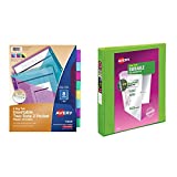 Avery Plastic 8-Tab Two-Tone Binder Dividers, 1 Set (11989) & Durable View 3 Ring Binder, 1 Inch Slant Rings, 1 Green Binder (17832)