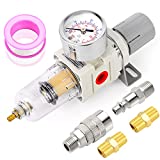 TAILONZ PNEUMATIC 1/4 Inch NPT Air Filter Pressure Regulator Combo Piggyback, Air Tool Compressor Filter with Gauge AW2000-02