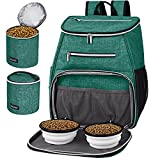 BAGLHER Dog Travel Bag Backpack,Airline Approved Pet Supplies Backpack,Dog Travel Backpack with 2 Silicone Collapsible Bowls and 2 Food Baskets. Green