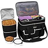 BAGLHER Dog Travel Bag for Supplies- Double-Layer Airline Approved Weekend Pet Travel Organizer Set for Dog and Cat Tote with 2 Pet Food Containers and 2 Collapsible Silicone Bowls Black