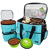 PetAmi Dog Travel Bag | Airline Approved Tote Organizer with Multi-Function Pockets, Food Container Bag and Collapsible Bowl | Perfect Weekend Pet Travel Set for Dog, Cat (Sea Blue, Large)