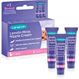 Lansinoh Lanolin Nipple Cream, Safe for Baby and Mom, Breastfeeding Essentials, 3 Mini Tubes, Each 0.25 Ounces