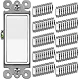 [100 Pack] BESTTEN Single-Pole Decorator Wall Light Switch, 15A 120/277V, On/Off Rocker Interrupter, UL Listed, White