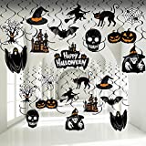 Halloween Hanging Swirl Decorations Halloween Party Streamers Foil Ceiling Spiral Halloween Witch Pumpkin Ghost Cutout Decors for School Room Office Halloween Party Supplies (23, Classic Style)