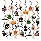 Mocossmy Halloween Hanging Swirl Decorations,30 PCS Spider Pumpkin Ghost Skeleton Hanging Swirl Foil Ceiling Streamers for Halloween Home Office Classroom Party Ornaments Favors Supplies Decoration
