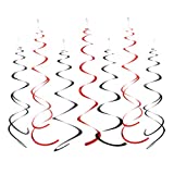 MOWO Black and Red Foil Swirl Hanging Decoration for Birthday Graduation Wedding New Year Halloween Party Supplies,Pack of 20