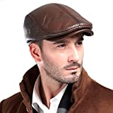 icehao Men's Adjustable Newsboy Hat Beret Hat Driving Hunting Fishing Hat Genuine Leather Ivy Cap Fashion Beret Hat Flat Cap. (Brown)