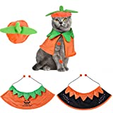 Halloween Dog Cat Costumes Halloween Dog Pumpkin Cloak Hat Set Pet Halloween Accessories for Cats Small Medium Dogs (Small, Pumpkin&Bat)