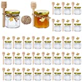 Crazystorey, Honey Jars, 32Pcs Premium 1.5 oz Hexagon Mini Glass Jar with Wood Dipper Gold Lid Bee Pendant Jute Rope Small Containers Bottles for Jam Candies Baby Shower Wedding Party Favors, J001