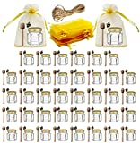 Adabocute 1.5 oz 40 pack Hexagon Mini Glass Honey Jars with Wood Dippers, Gold Lids, Bee Pendants, Jutes, Golden Gift Bags - Perfect for Baby Shower, Wedding Favors, Party Favors