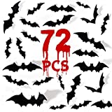 MISS FANTASY Halloween Bats 72PCS Bats Decor 3D Bat Decorations Bats for Wall Black Plastic Bat Decal Stickers for Home Office Wall