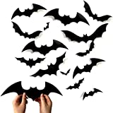 60PCS Bats Wall Decor Halloween 3D Bats Decoration Scary Bats Wall Decal Wall Sticker 4 Sizes Realistic PVC Scary Black Bat Sticker Halloween Eve Decor Home Window Decoration Set