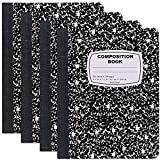 Emraw Black & White Marble Style Cover Composition Book with 100 Sheets of Wide Ruled White Paper (4 Pack)
