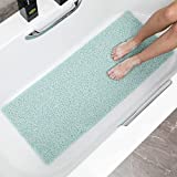 Rzoysia Non Slip Tub Mat for Textured Surface, Loofah Shower Mat Without Suction Cups, 16"x39.3" Bathtub Mat with Drain, 3/5 Inch Thick Soft Bathroom Mats, Quick Drying