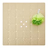 Webos Shower Mat Non Slip: Silicone Foldable no Suction Cups Bath Mats Machine Washable for Textured and Reglazed Shower Stall Safety Matt with Drain Holes Bathtub Mat (Beige, 21x21 Inches )