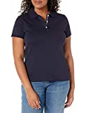 Nautica Women's 3-Button Short Sleeve Breathable 100% Cotton Polo Shirt, Navy, Medium